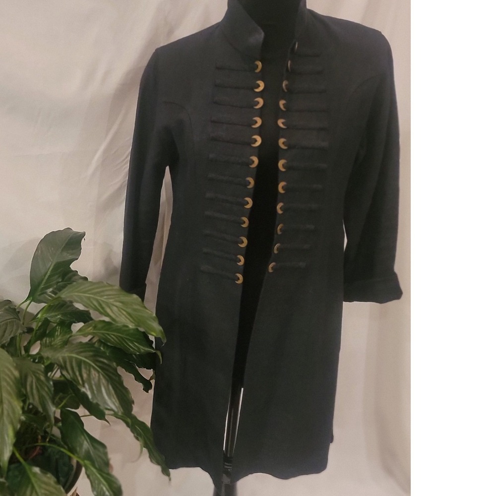 Soft Surroundings Black Ramie Military Longline Jacket Frog Toggle XS 23595